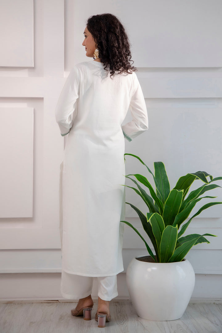 Women's Rayon White Straight Kurta Palazzo and Dupatta Set