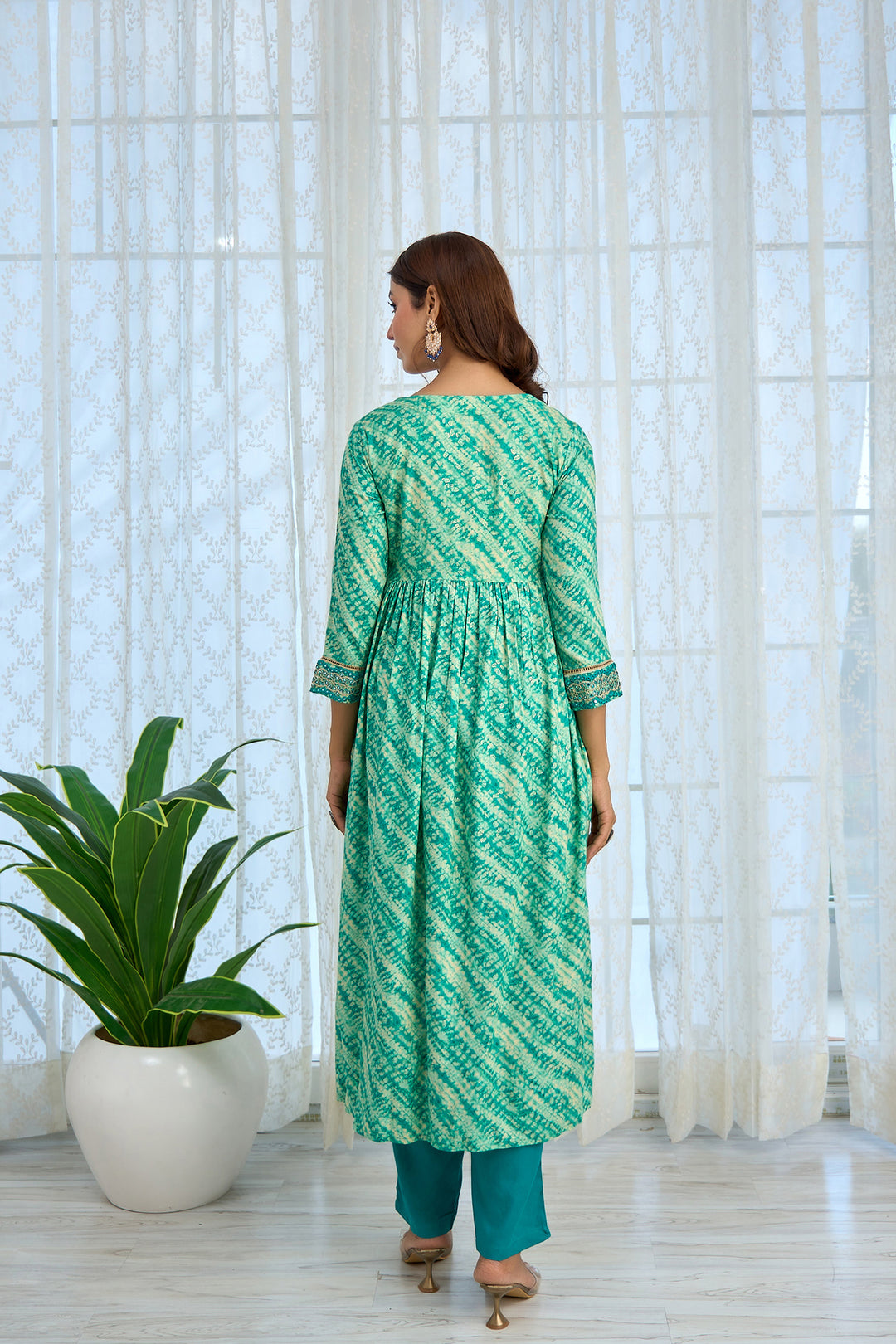 Womens Rayon Turquoise Alia Cut A-Line Kurta Pant and Dupatta With Fancy Potli Set