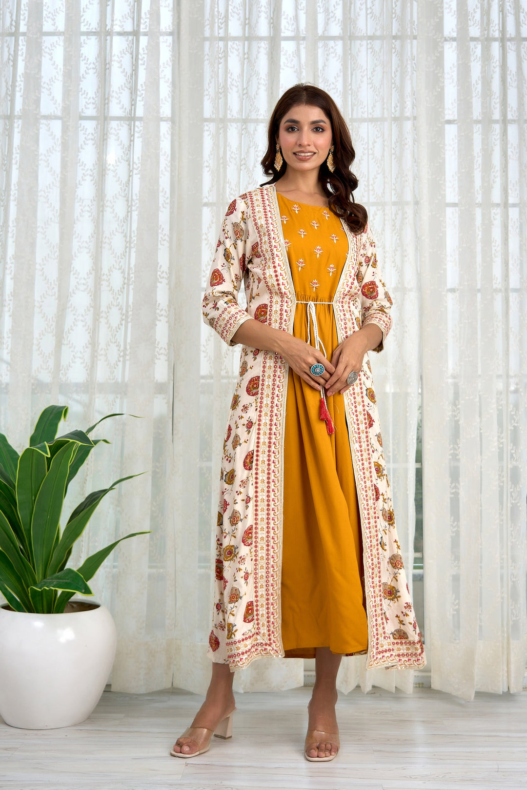Womens Jacket For Ethnic Wear Womens Rayon Cream And Mustard A
