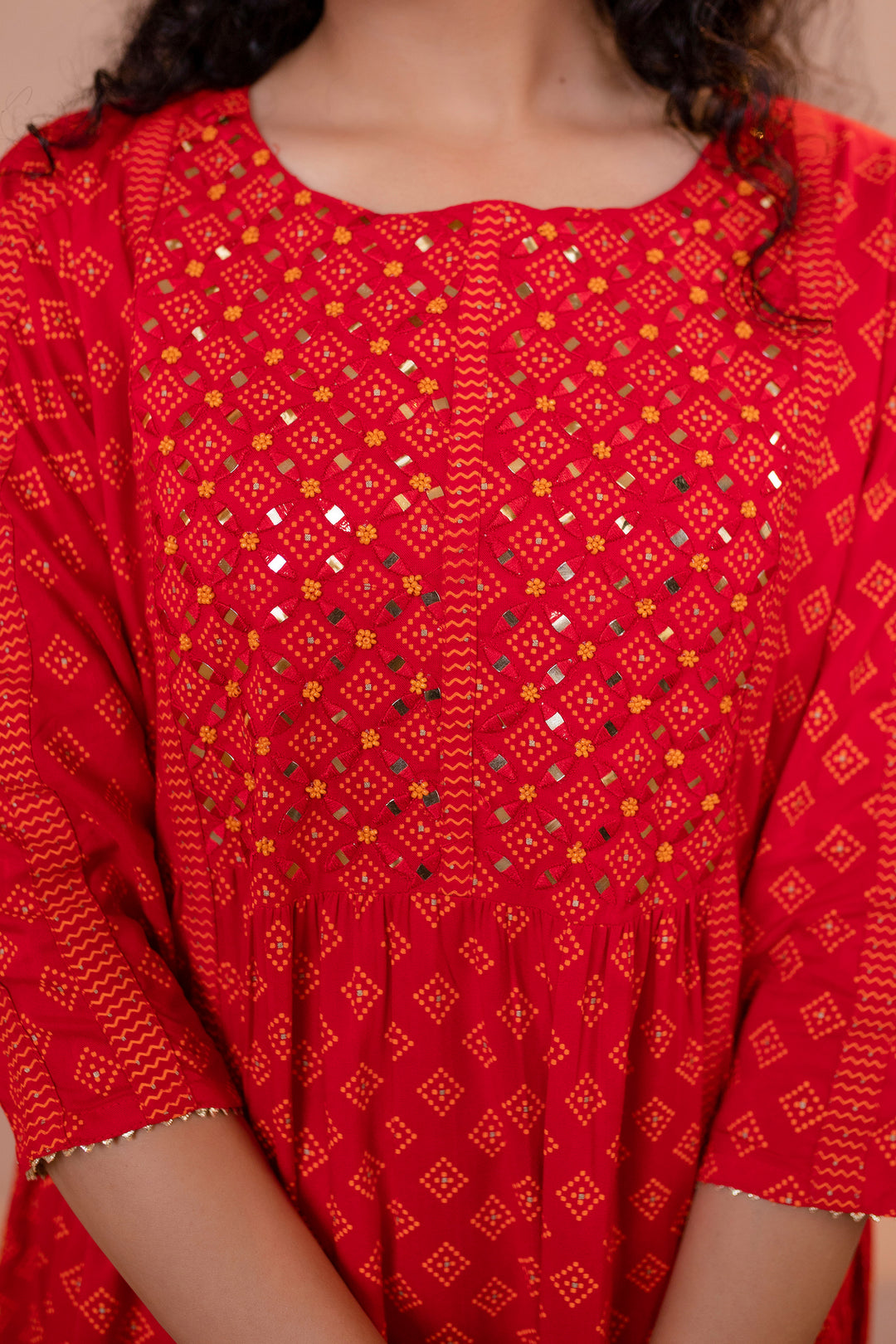 Women's Red Rayon Nyara Cut A-Line Kurta Pant and Dupatta With Fancy Potli Set