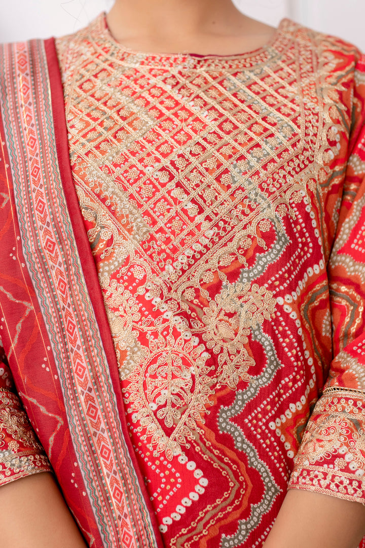 Women's Red Rayon Foil Straight Kurta Pant and Dupatta With Fancy Potli Set