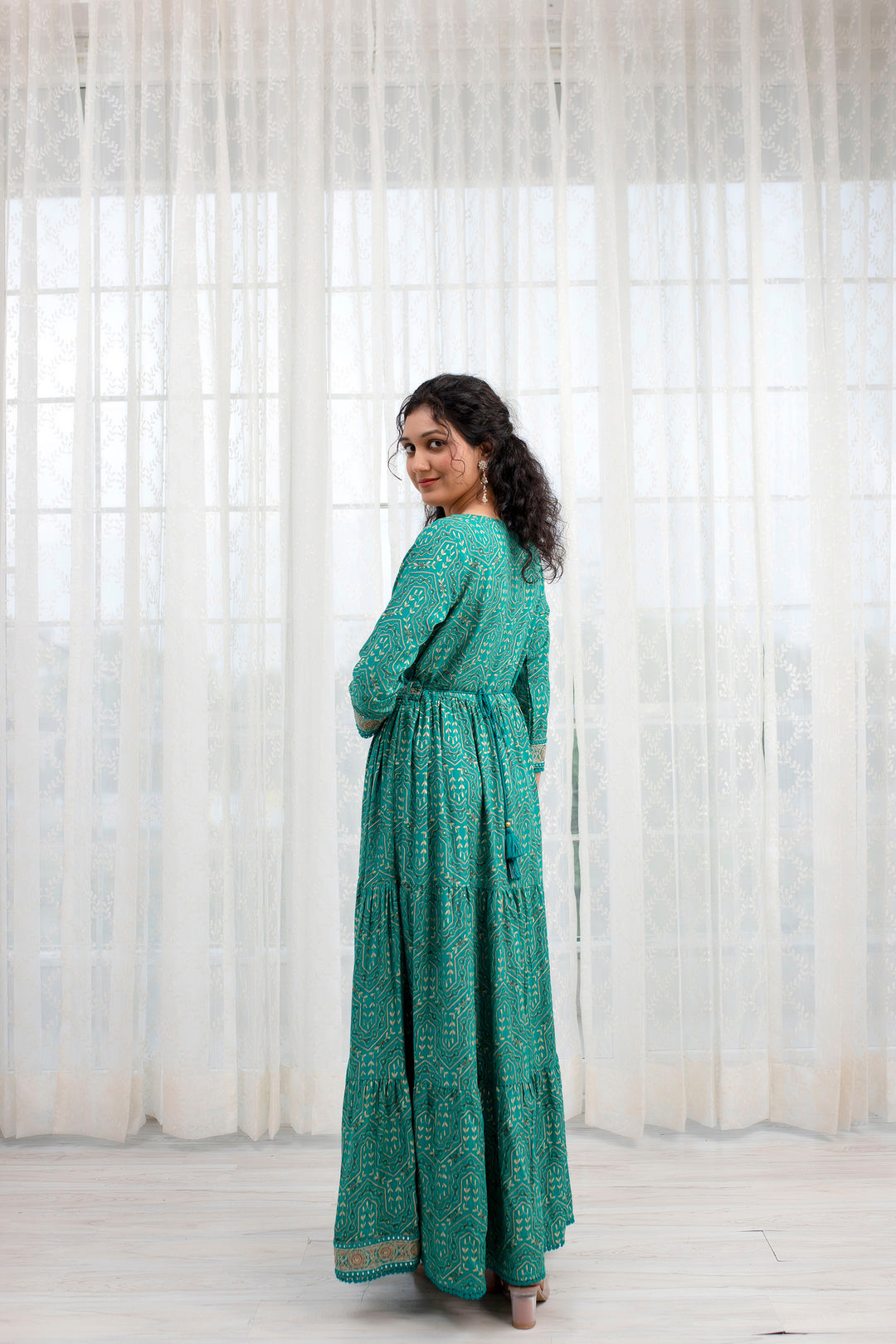 Women's Rayon Foil Tiered Anarkali Gown