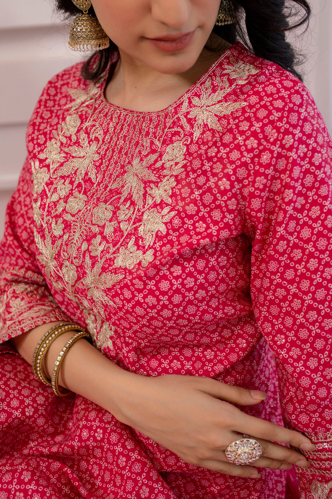 Women's Muslin Pink Straight Kurta, Afghani Salwar and Dupatta With Fancy Potli Set