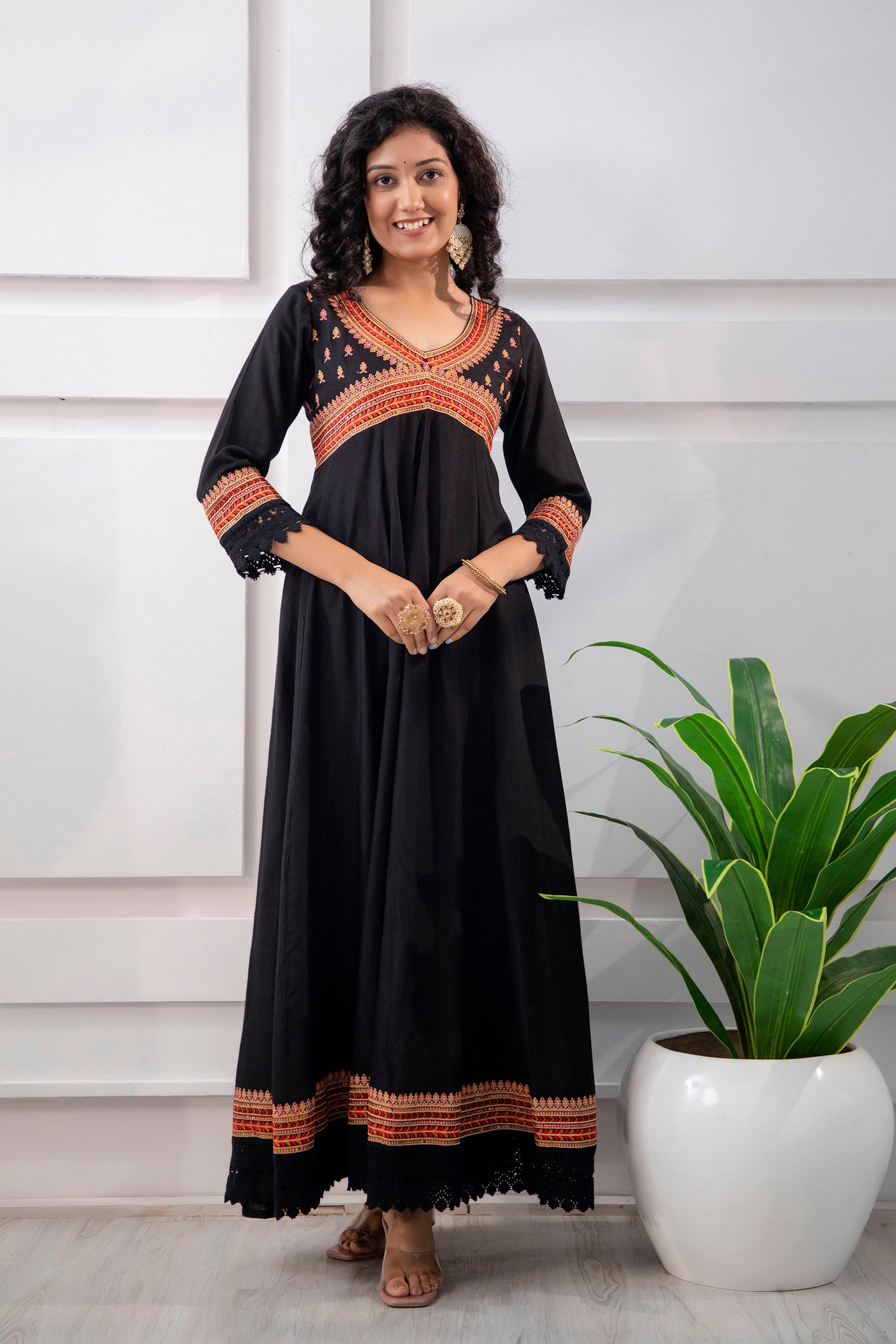 Buy FEMVY Women Black,Grey Floral Cotton Rayon Blend Anarkali Gown Dress  (S) Online at Best Prices in India - JioMart.