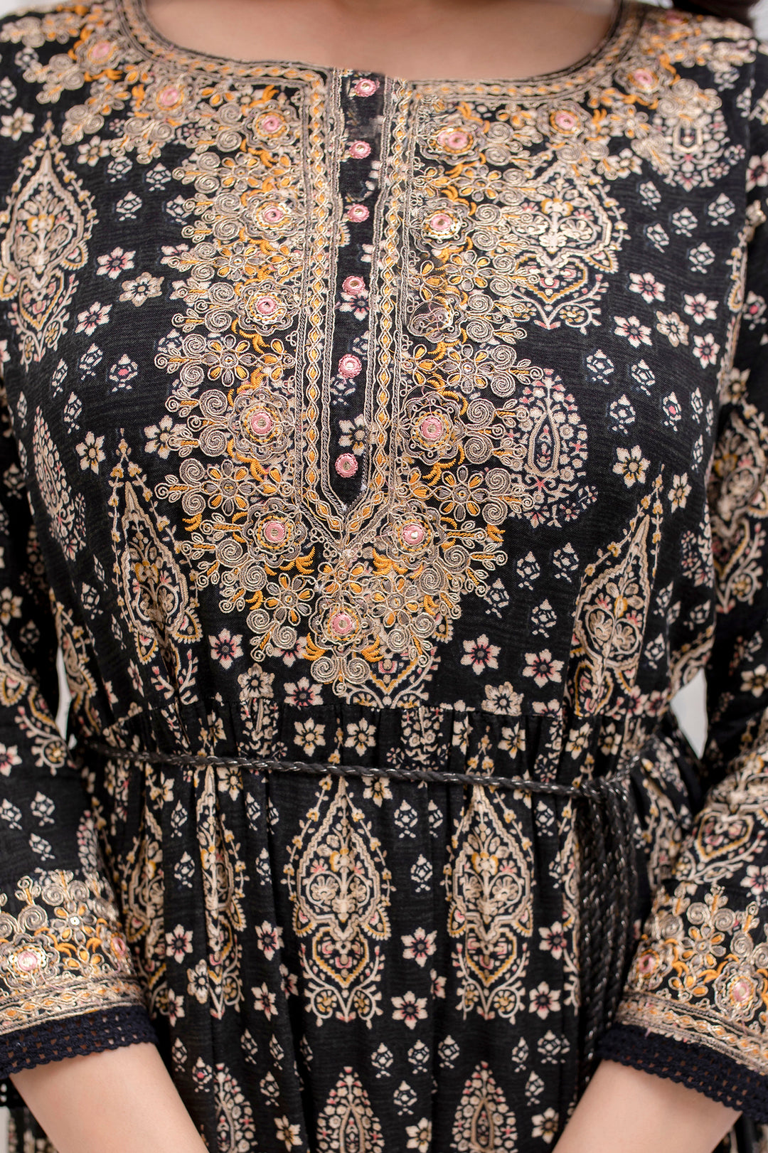 Women's Rayon Black Traditional/Foil Print Anarkali Gown