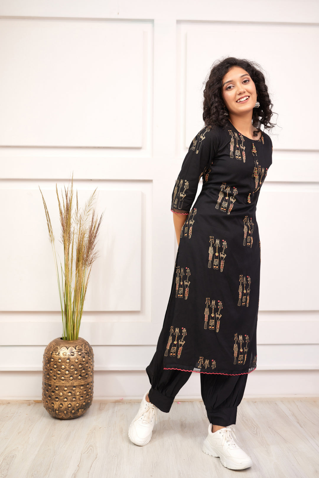 Women's Cotton Febric Printed Straight Kurta and Afghani Pant With