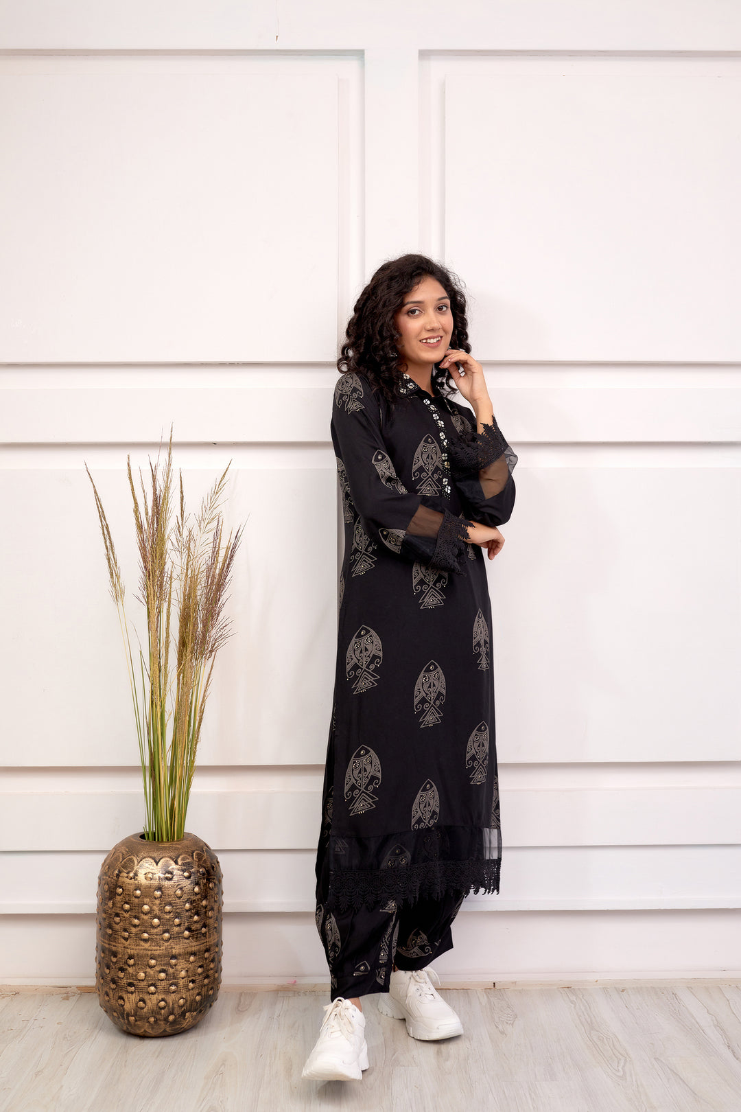 Women's Rayon Black Straight Kurta & Afghani Salwar Set