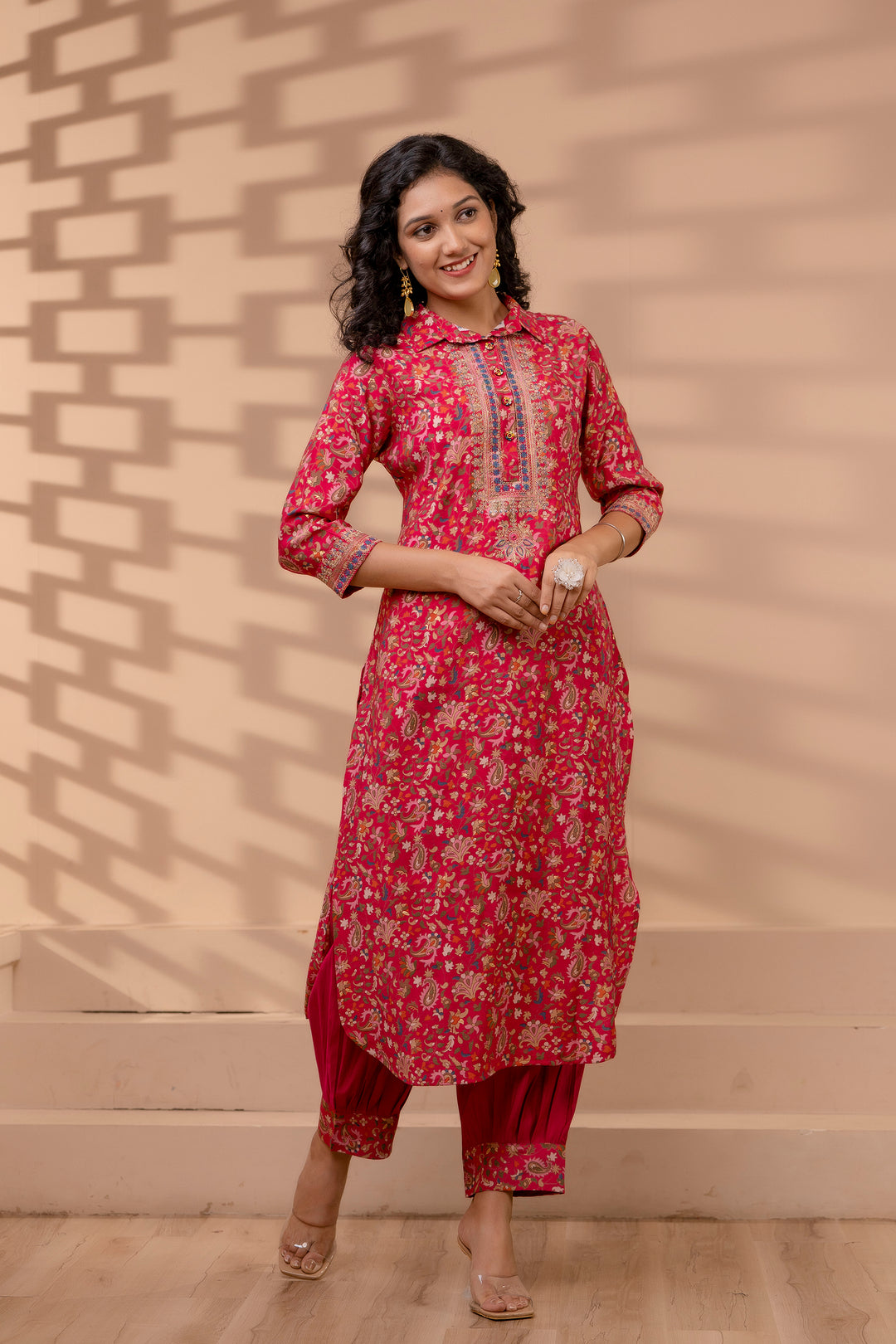 Straight Cotton Ladies Designer Afghani Suit, Stitched, Pink at Rs
