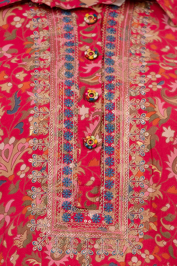 Women's Muslin Pink Straight Kurta & Afghani Salwar Set