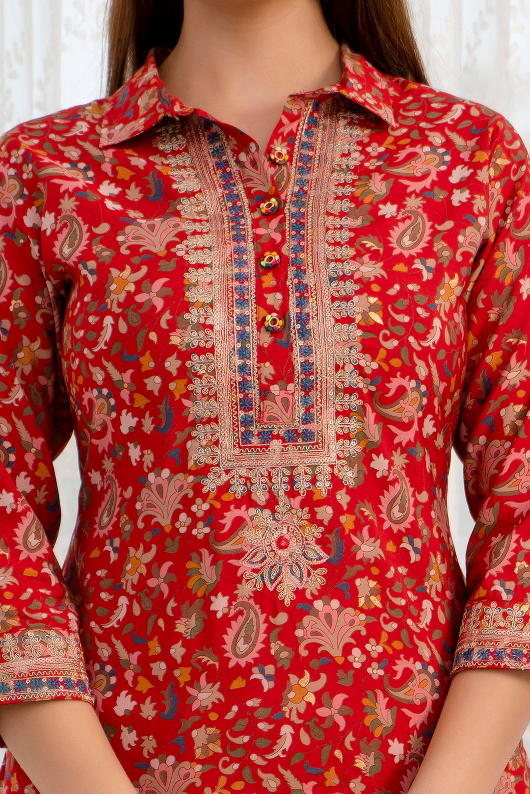 Women's Muslin Red Straight Kurta & Afghani Salwar Set