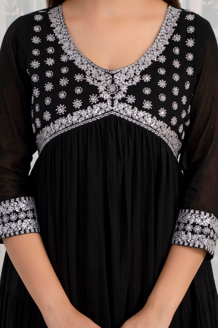 Women's Cotton Black Tiered/Anarkali Gown