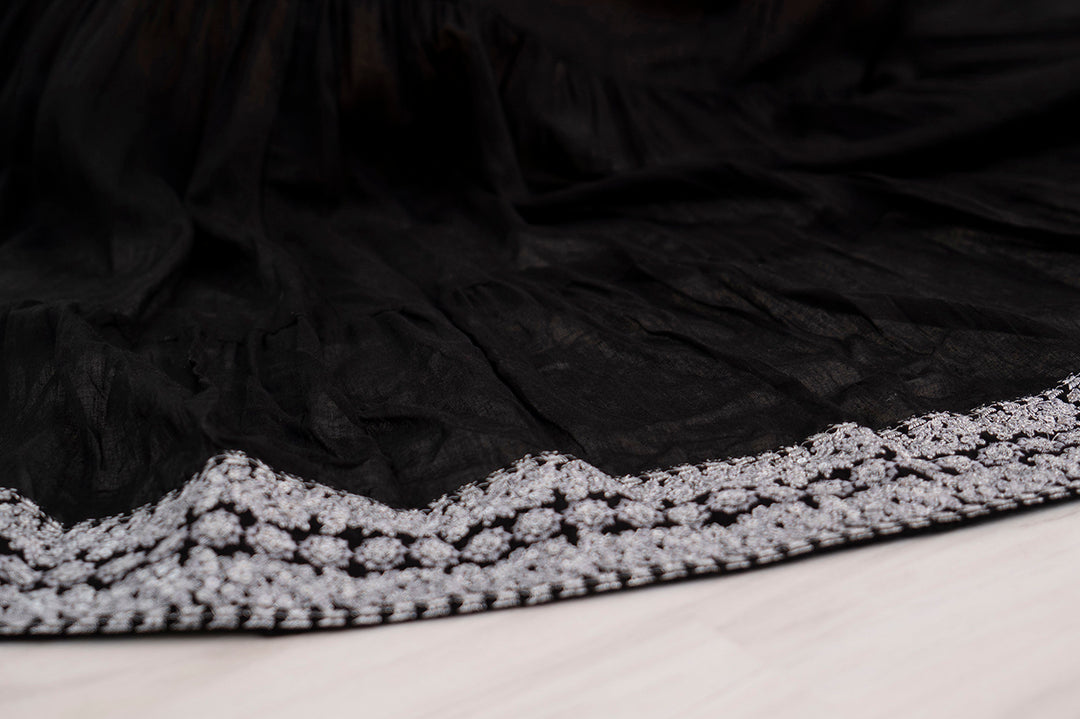 Women's Cotton Black Tiered/Anarkali Gown