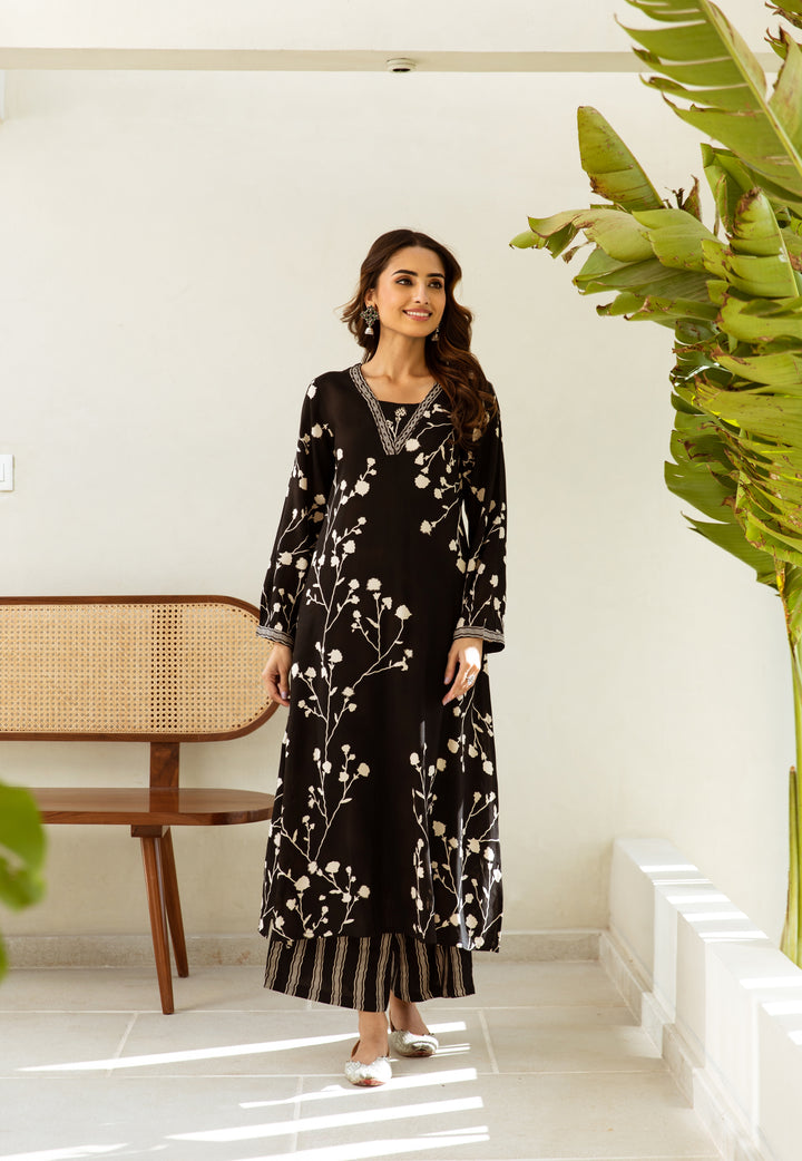 Women's Black Rayon Kurta Palazzo Set