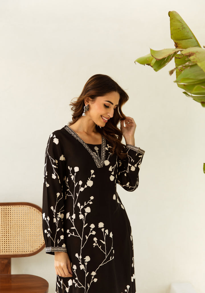 Women's Black Rayon Kurta Palazzo Set