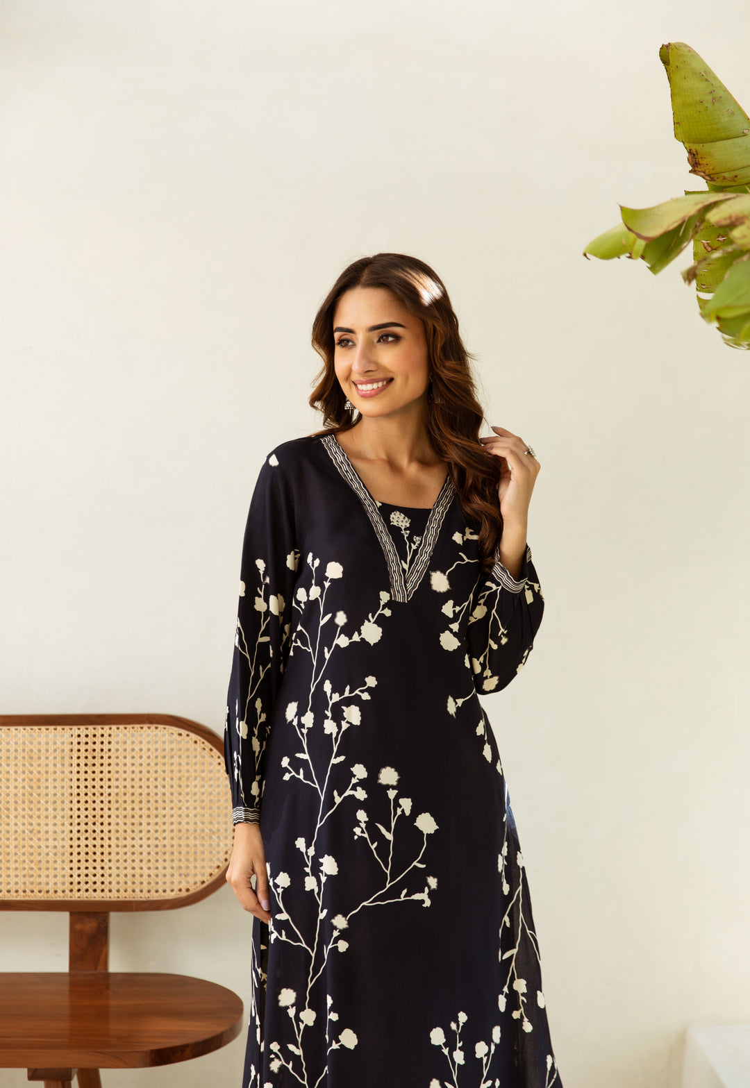 Women's Navy Blue Rayon Kurta Palazzo Set