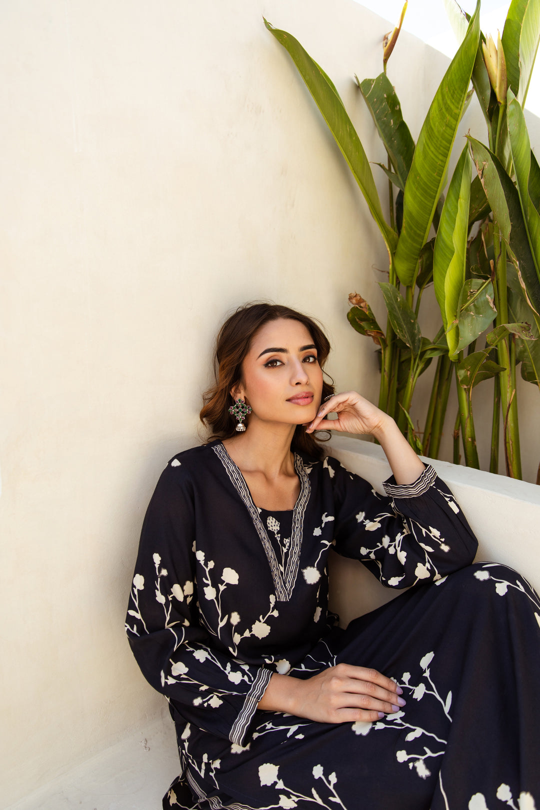 Women's Navy Blue Rayon Kurta Palazzo Set