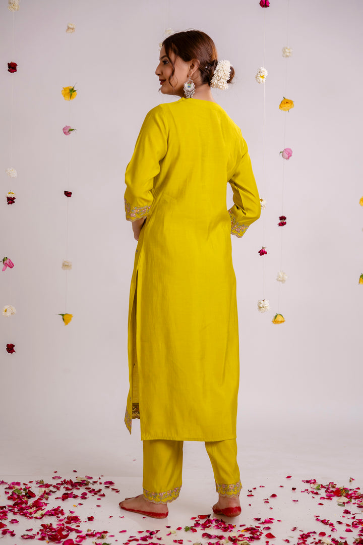 Women's Yellow Rayon Kurta Pantand Dupatta Set