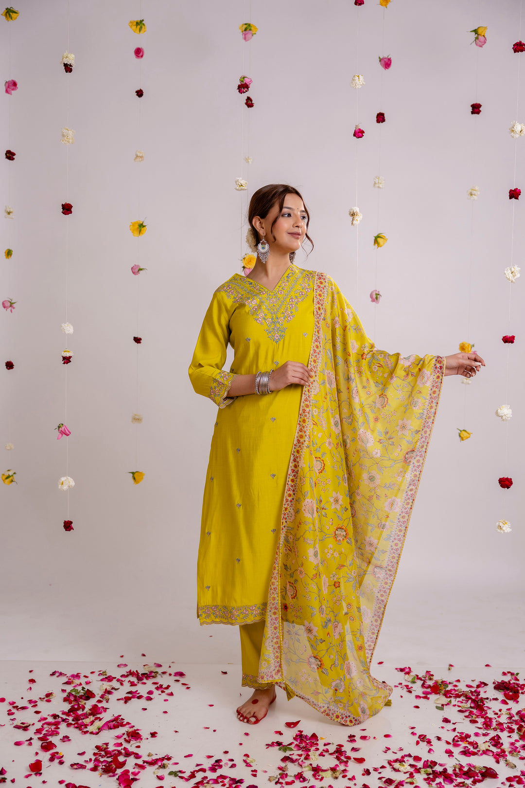 Women's Yellow Rayon Kurta Pantand Dupatta Set