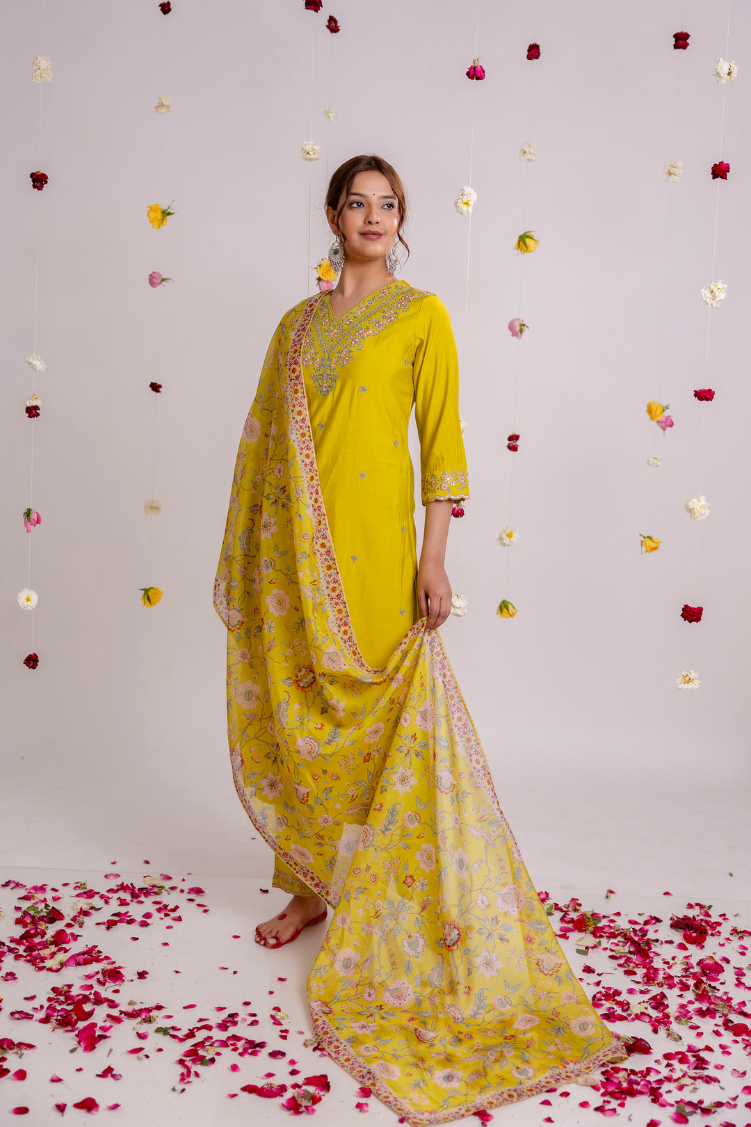 Women's Yellow Rayon Kurta Pantand Dupatta Set