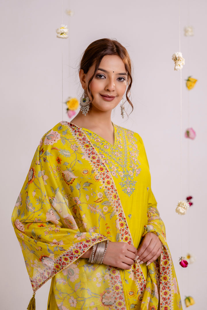 Women's Yellow Rayon Kurta Pantand Dupatta Set