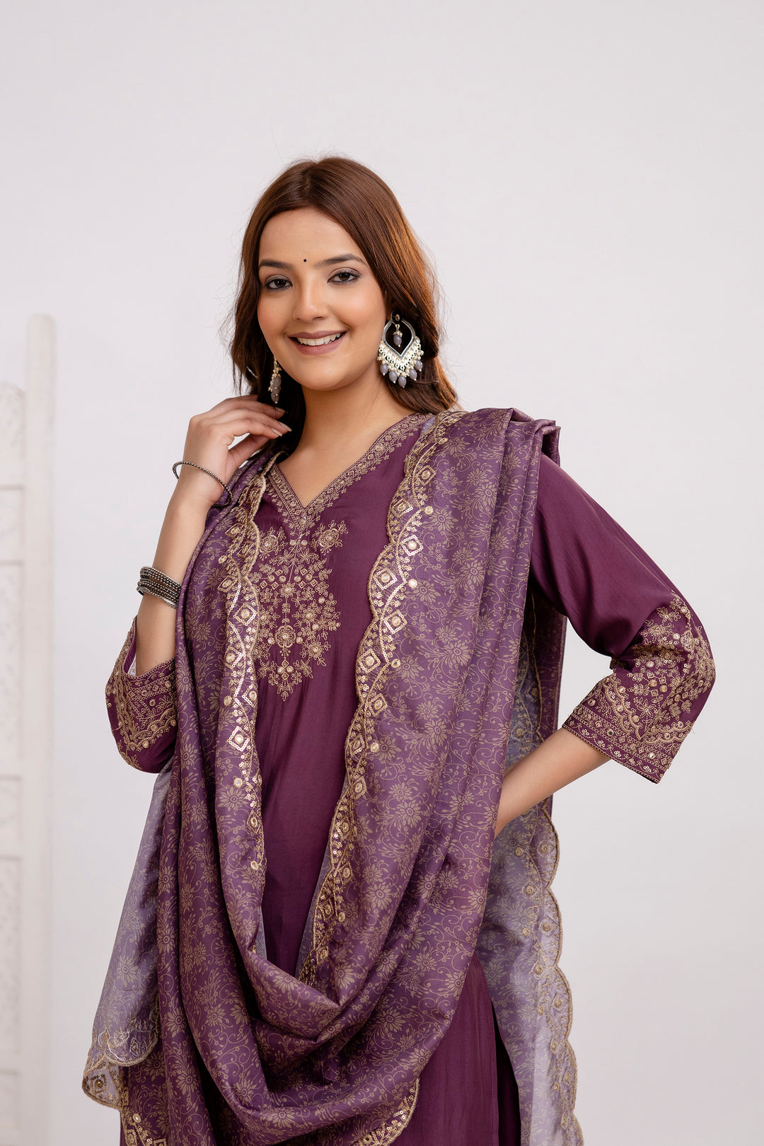 Women's Violet Muslin Kurta Pantand Dupatta Set