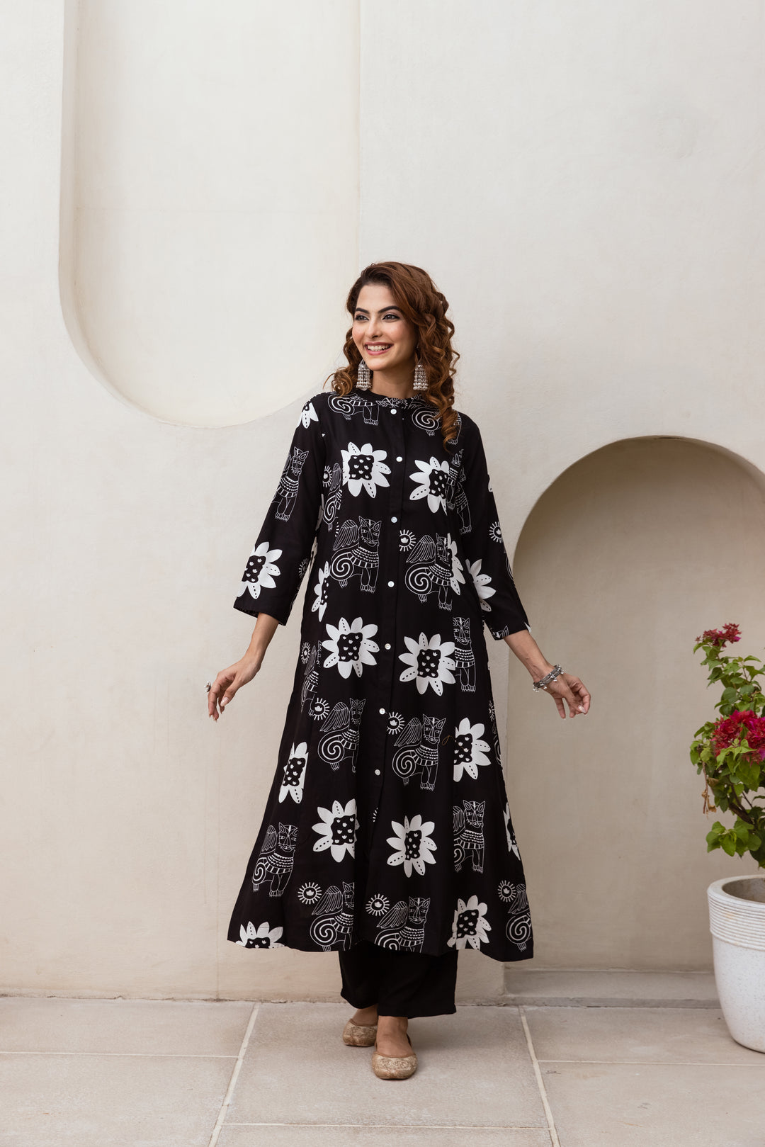 Women's Black German rayon Kurta Palazzo Set