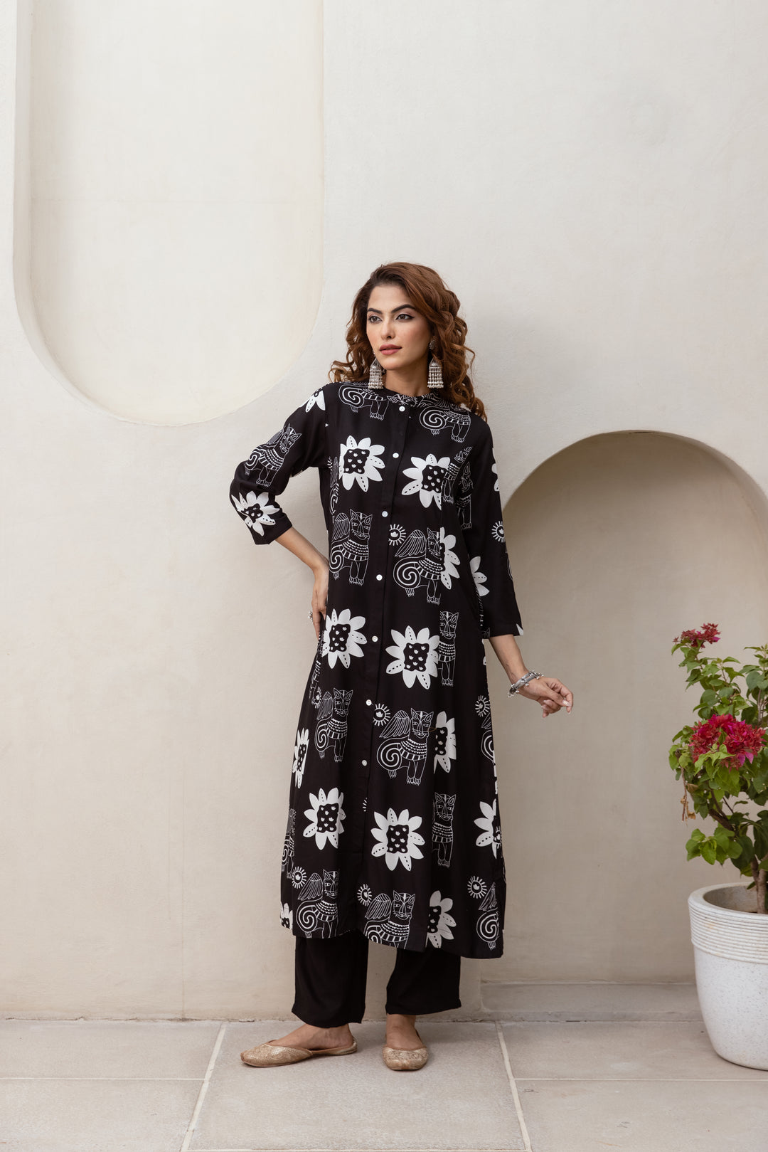 Women's Black German rayon Kurta Palazzo Set