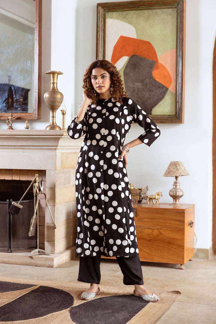 Women's Black German rayon Kurta Pant Set