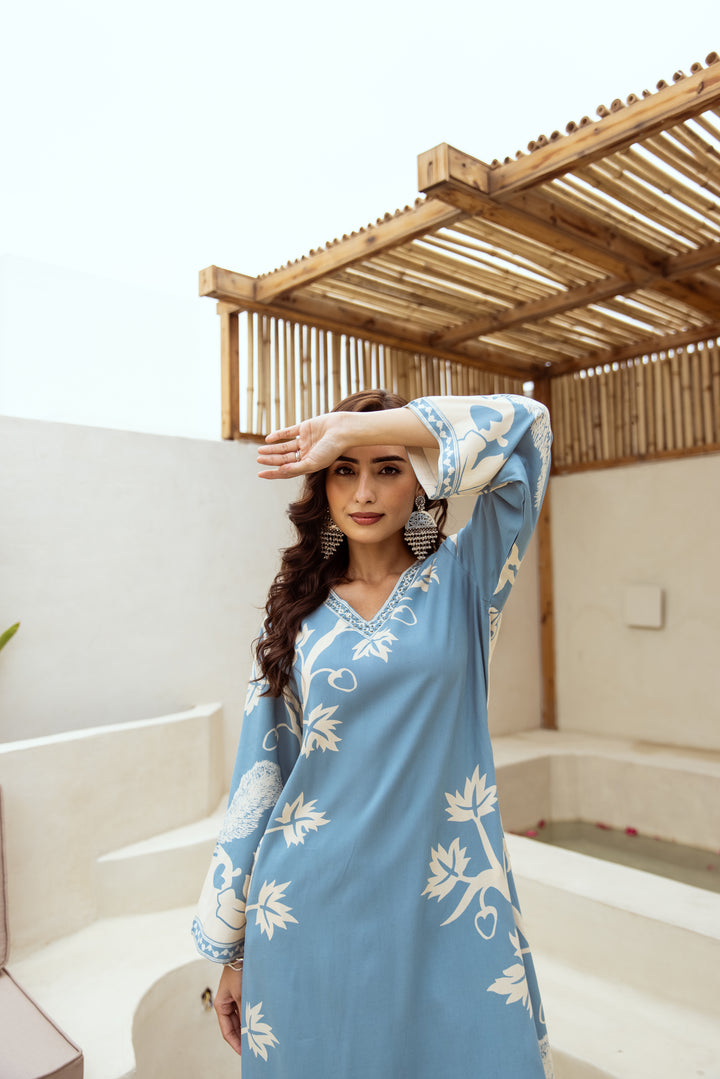 Women's Sky Blue German rayon Kurta Palazzo Set