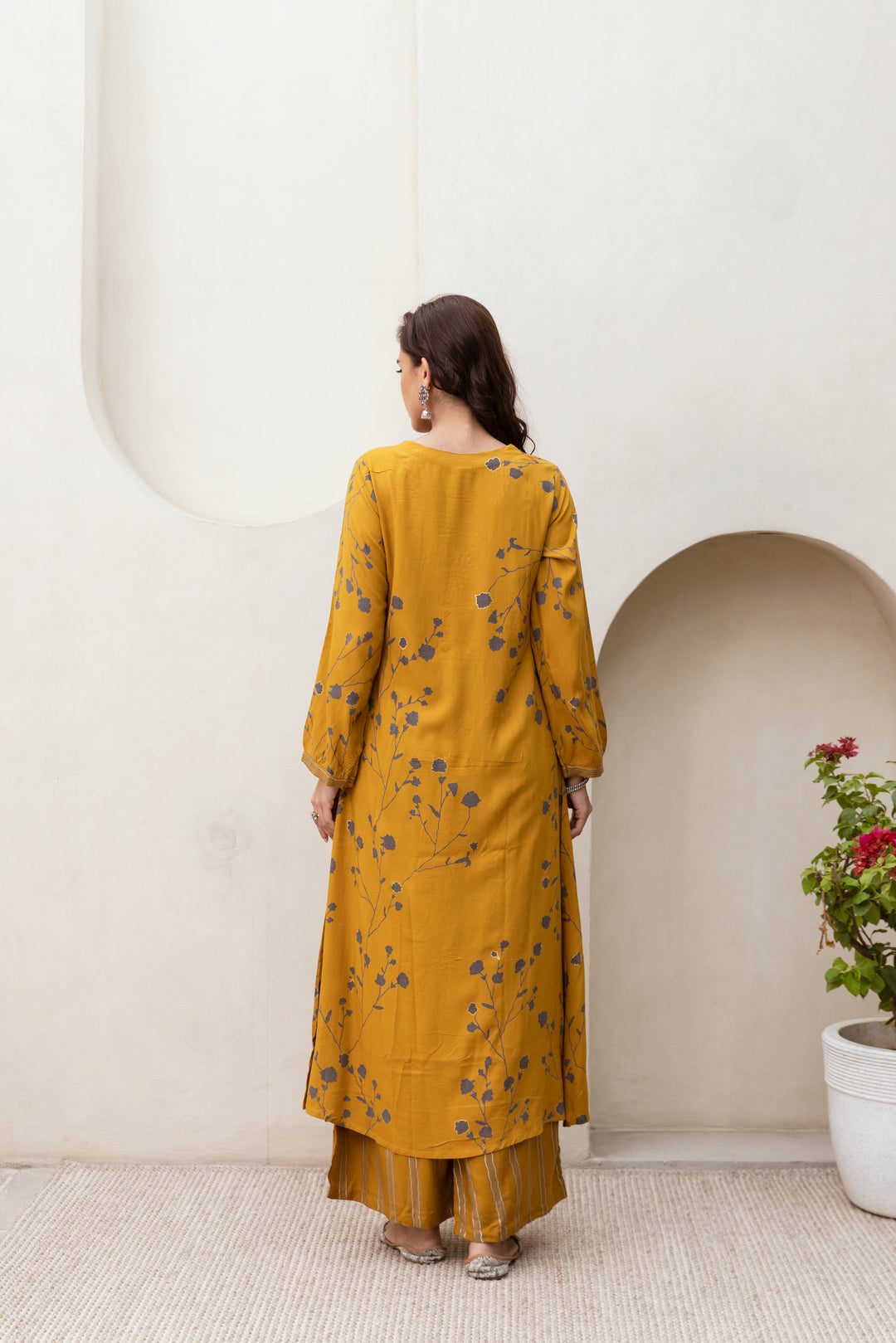 Women's Mustard German Rayon Kurta Palazzo Set