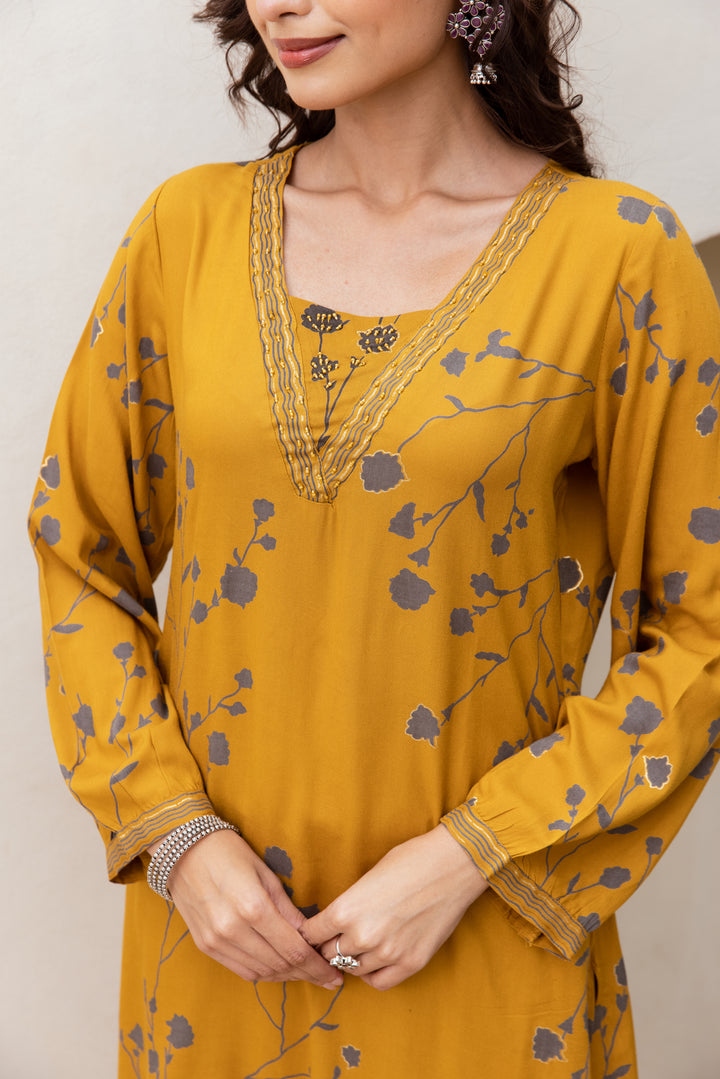 Women's Mustard German Rayon Kurta Palazzo Set