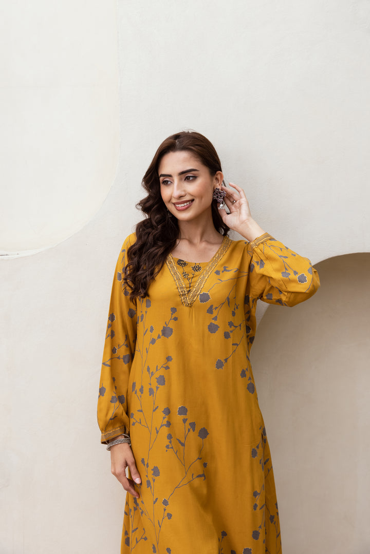 Women's Mustard German Rayon Kurta Palazzo Set