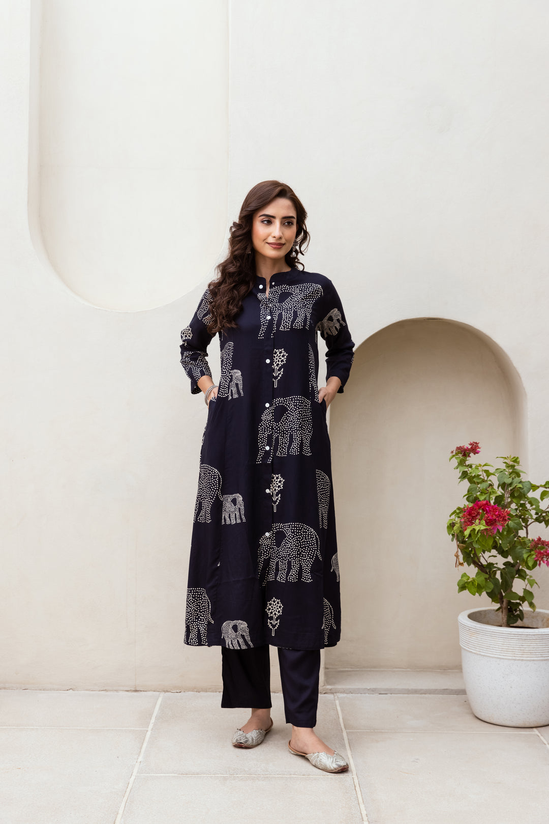 Women's Navy Blue German rayon Kurta Pant Set