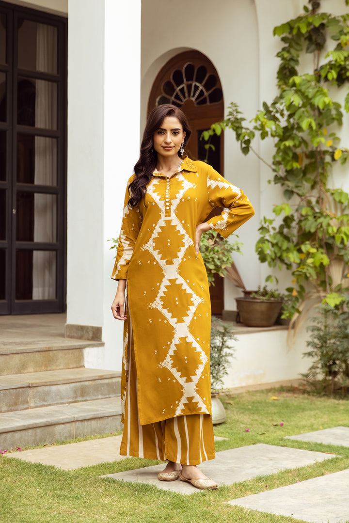 Women's Mustard German rayon Kurta Afghani Salwar Set