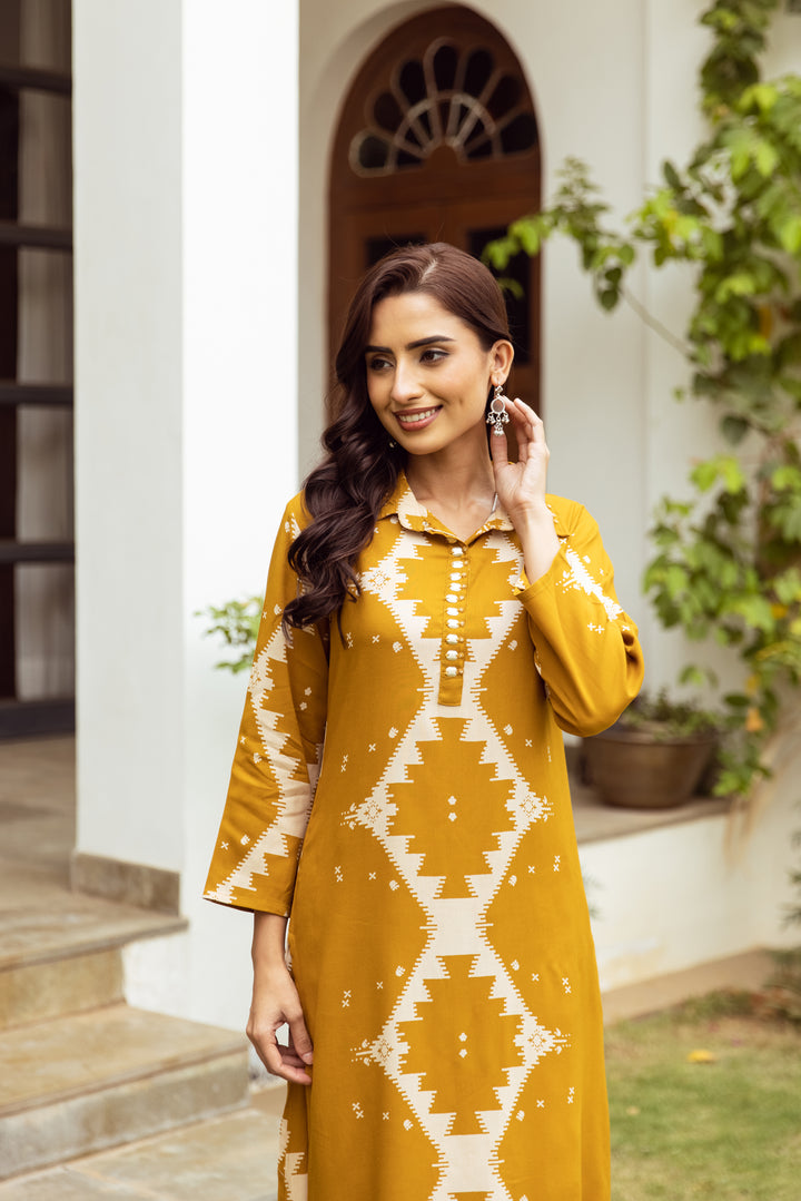 Women's Mustard German rayon Kurta Afghani Salwar Set