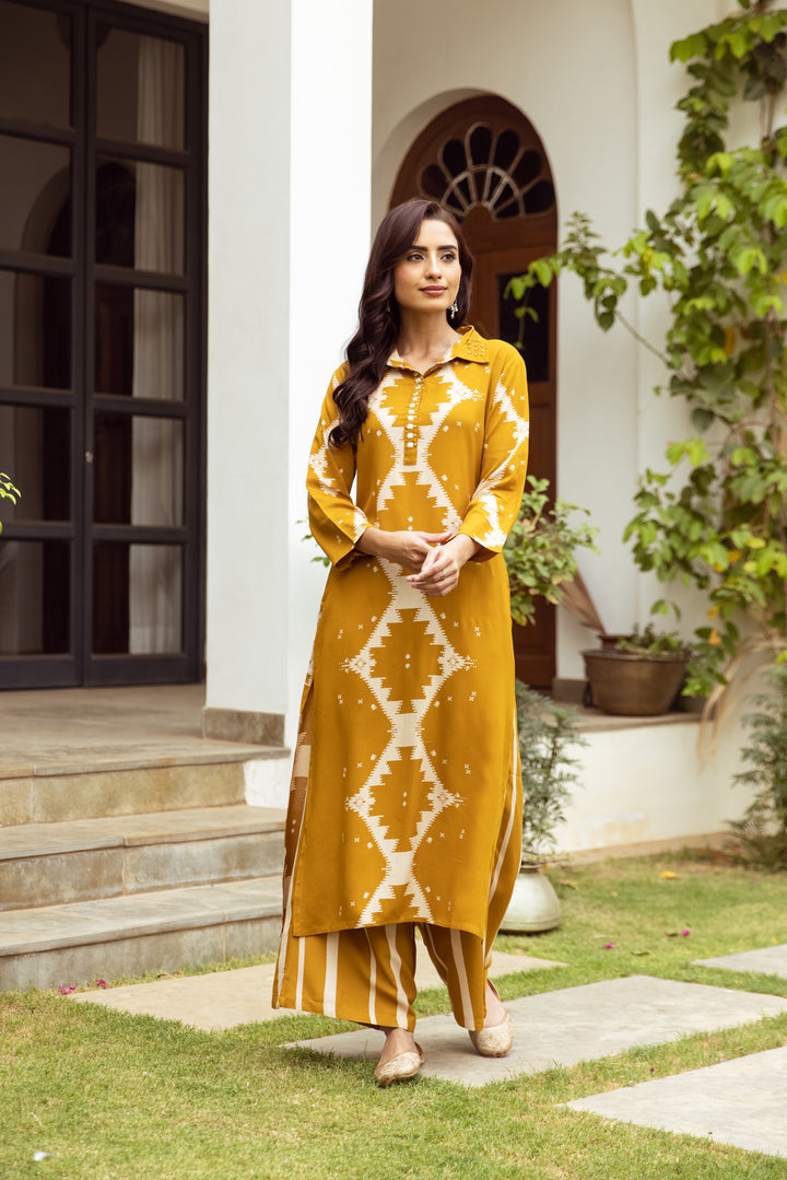 Women's Mustard German rayon Kurta Afghani Salwar Set