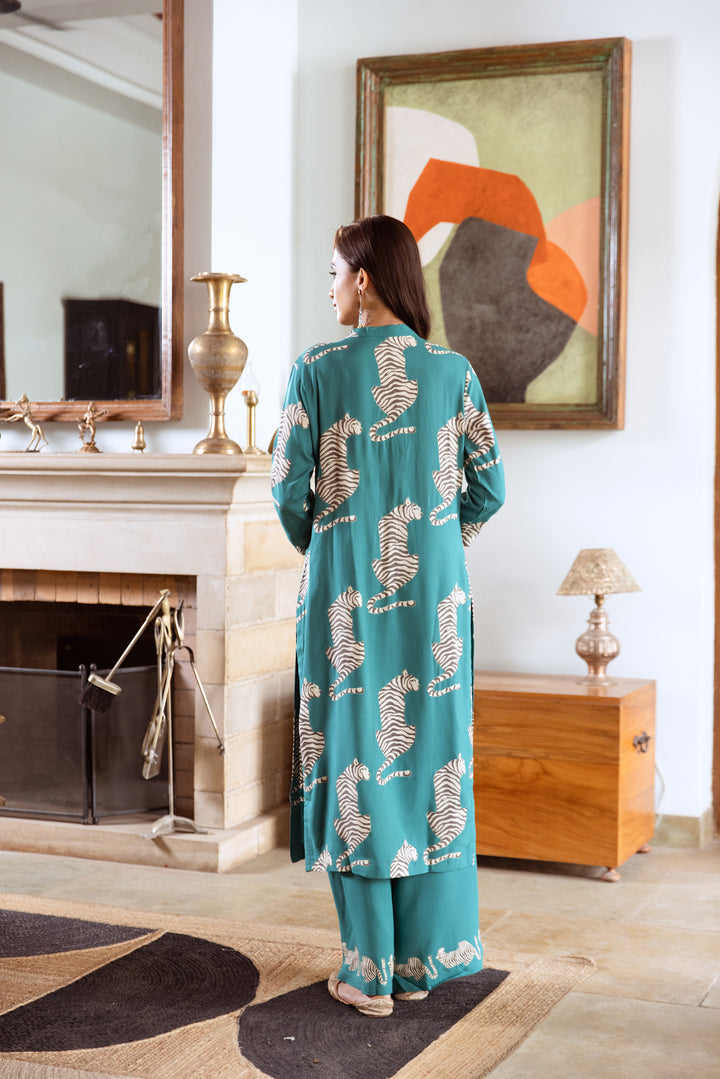 Women's Green German Rayon Kurta Palazzo Set