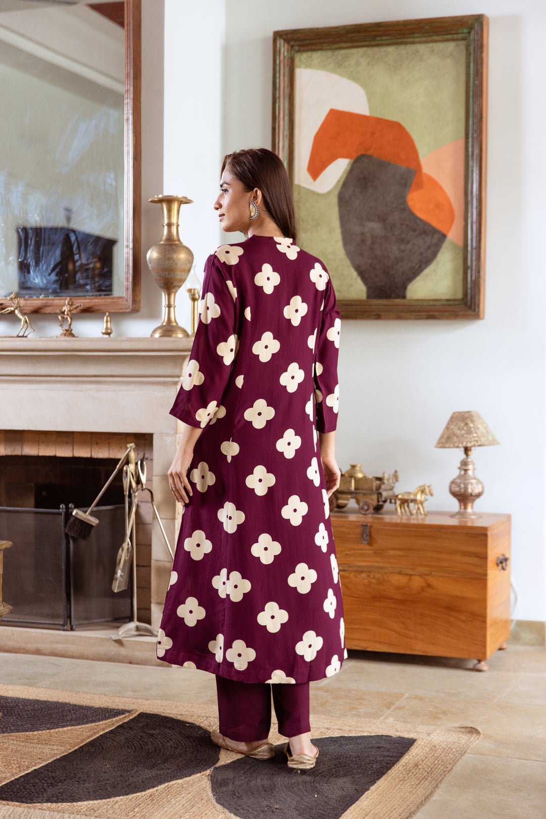 Women's Burgundy German Rayon Kurta Pant Set