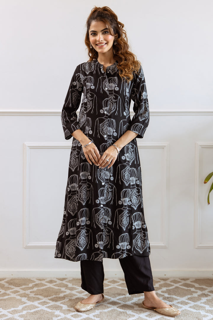 Women's Black German rayon Kurta Pant Set