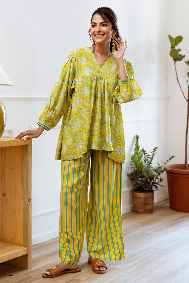 womens Yellow Rayon Co-Ords