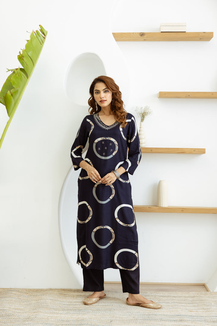 womens Navy Blue Rayon Kurta Palazzo Set