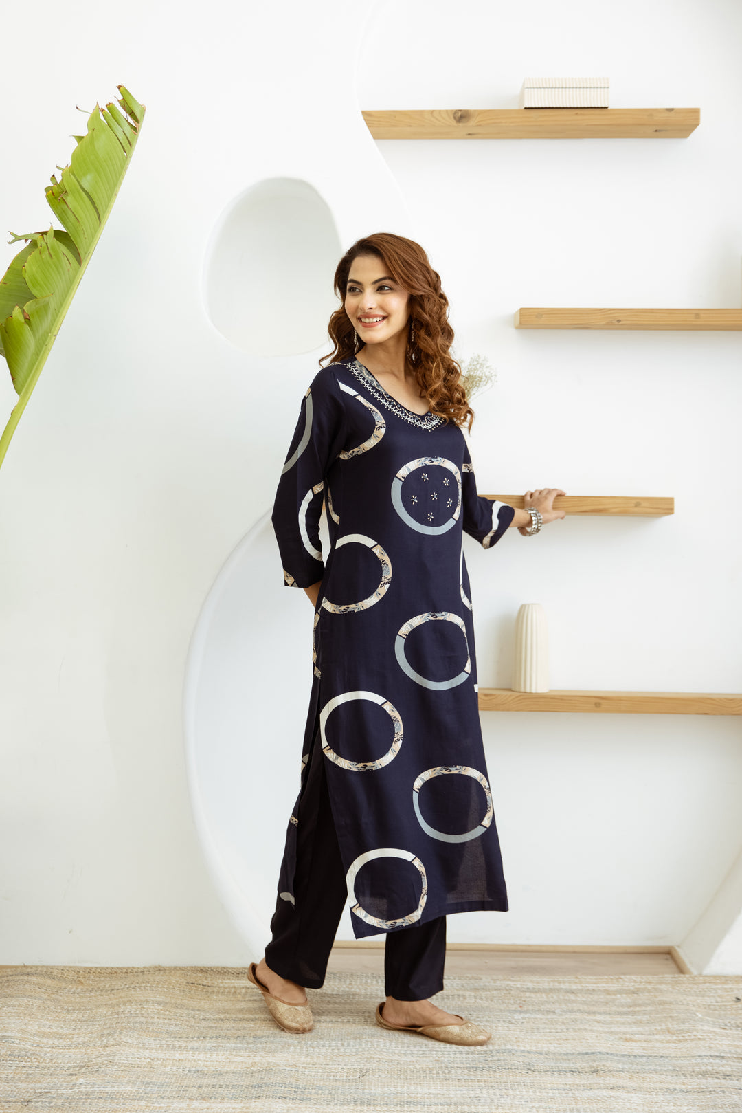 womens Navy Blue Rayon Kurta Palazzo Set