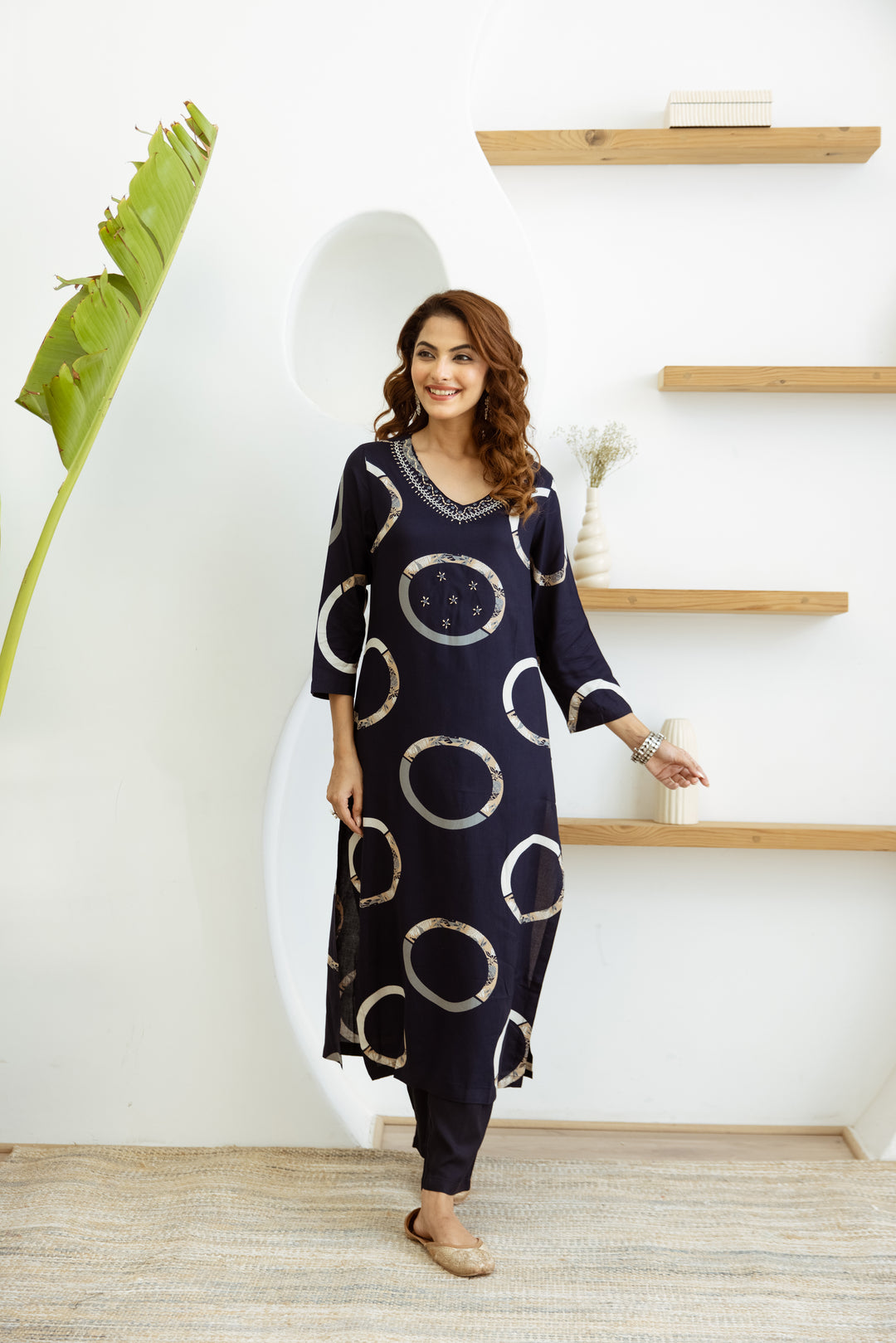 womens Navy Blue Rayon Kurta Palazzo Set