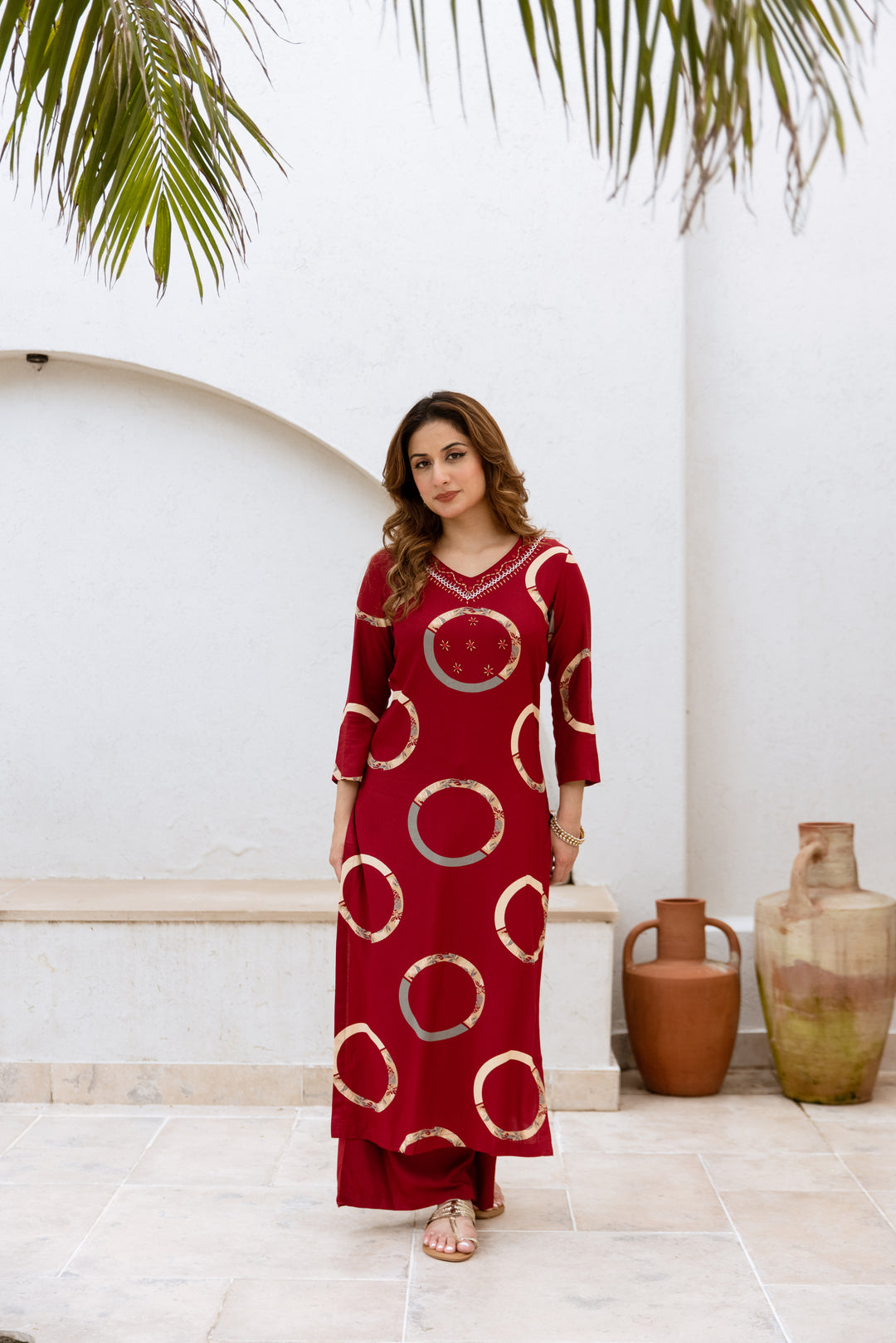 womens Maroon Rayon Kurta Palazzo Set