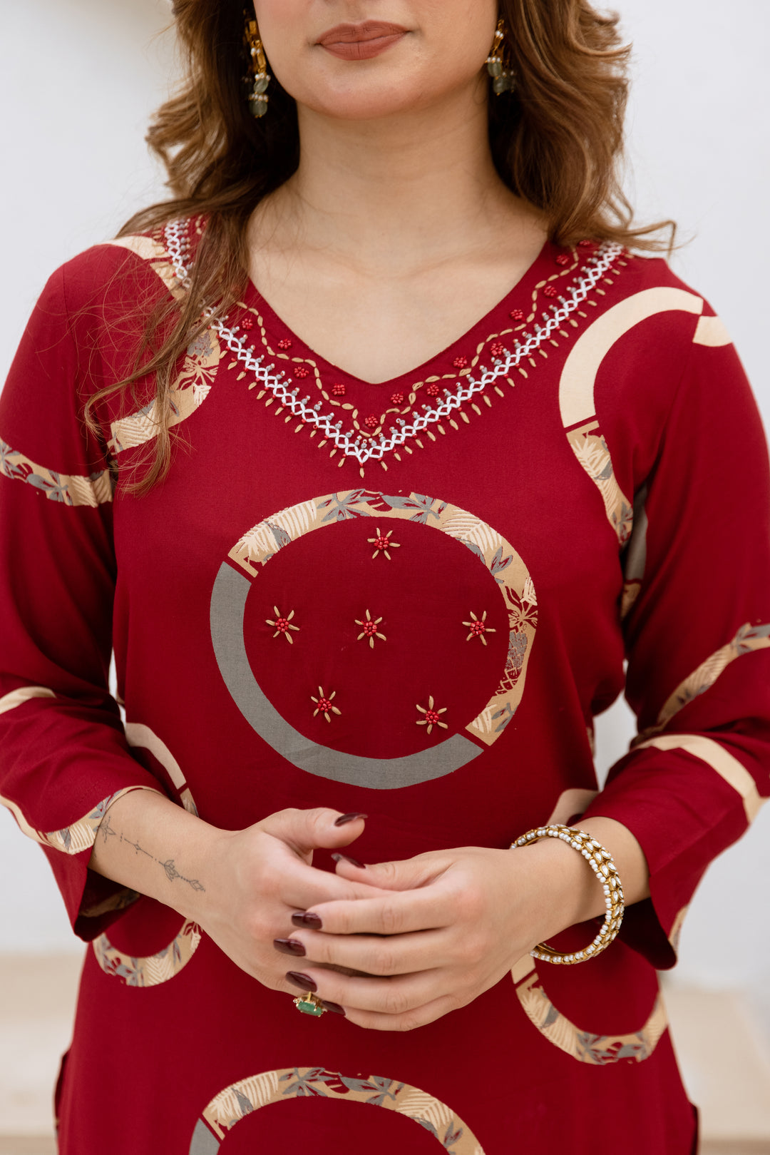 womens Maroon Rayon Kurta Palazzo Set