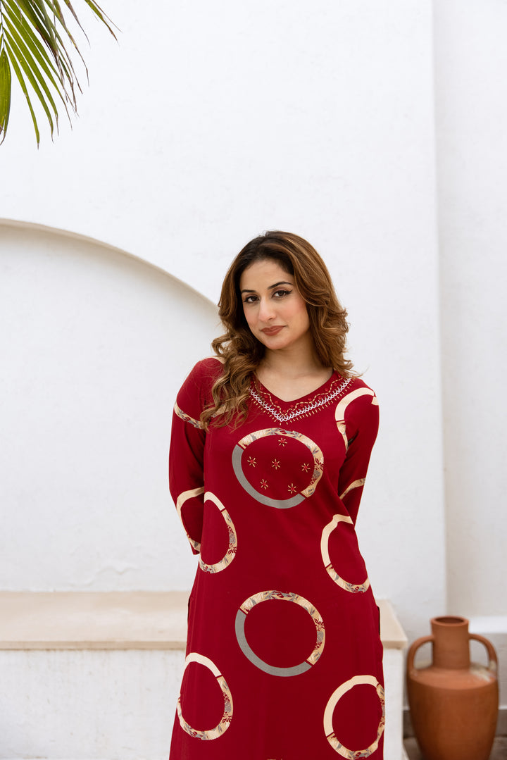 womens Maroon Rayon Kurta Palazzo Set