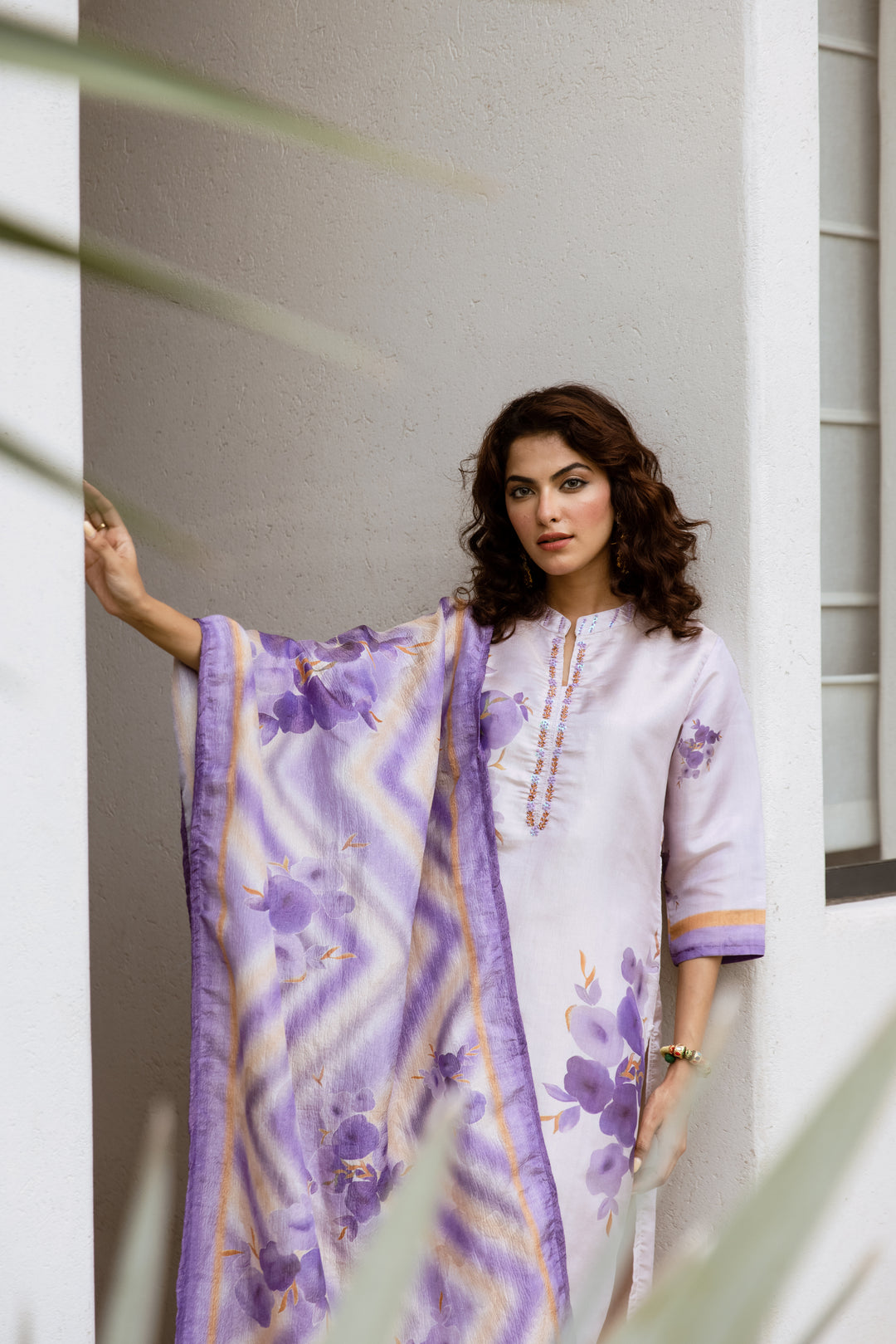 womens Light Purple Chanderi Kurta Palazzo and Dupatta Set