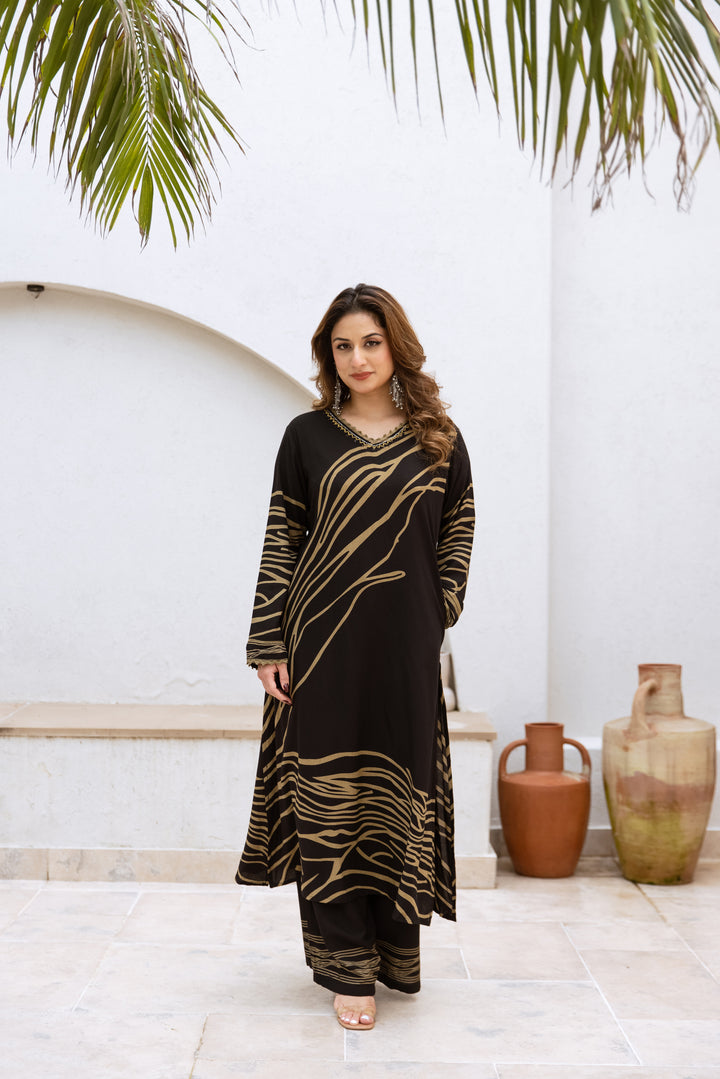 womens Black Rayon Kurta Palazzo Set