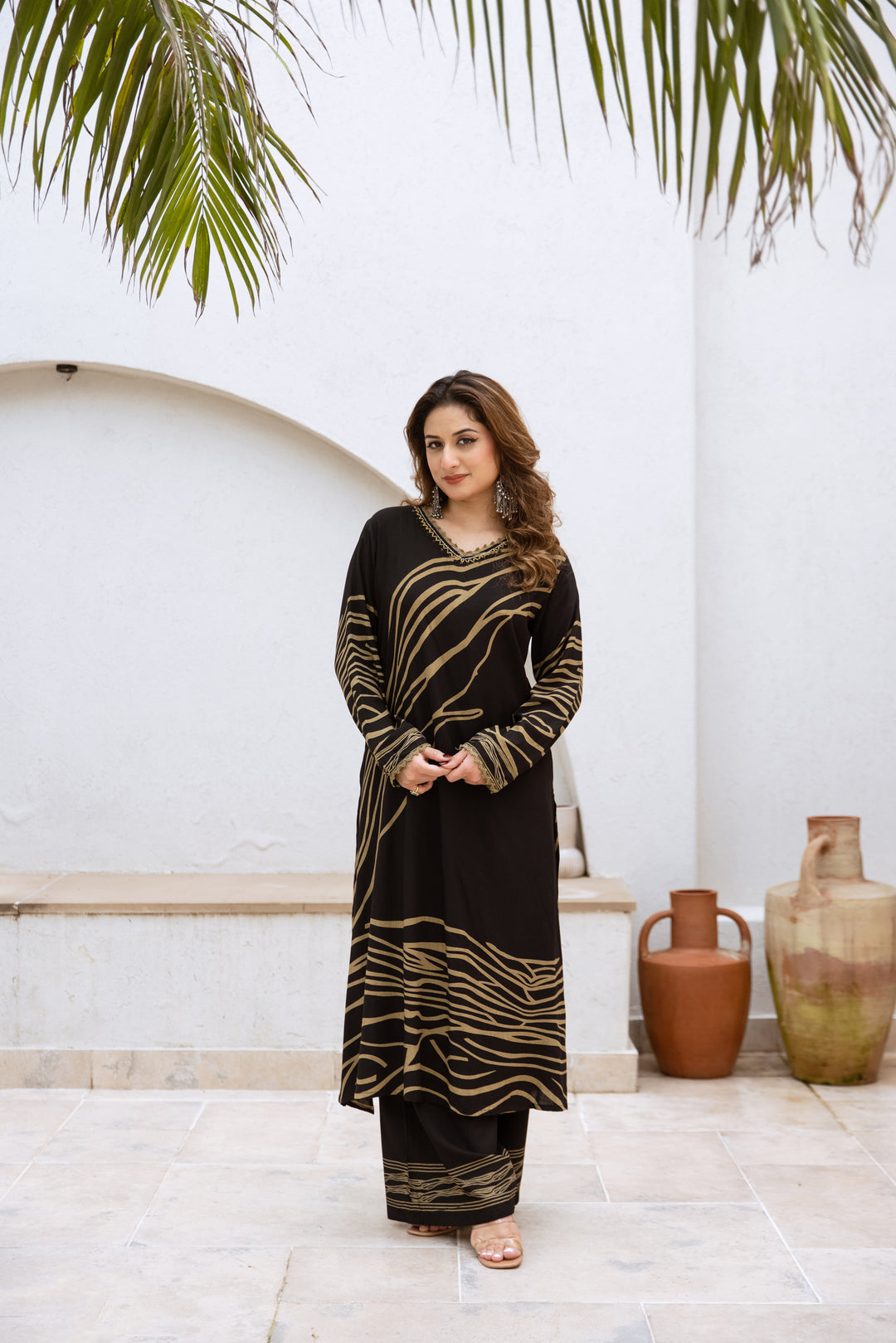 womens Black Rayon Kurta Palazzo Set