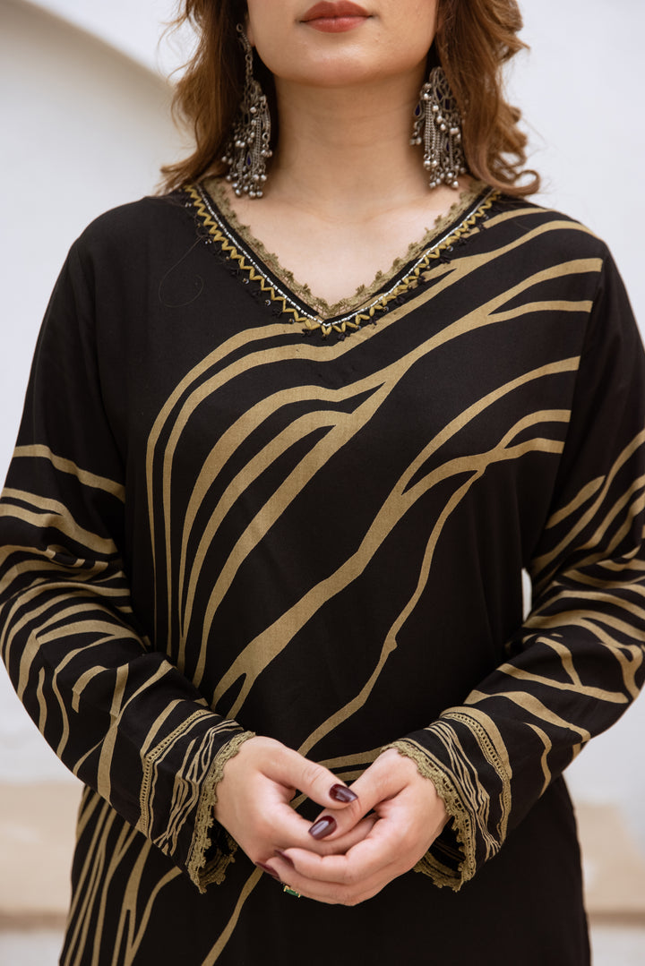 womens Black Rayon Kurta Palazzo Set